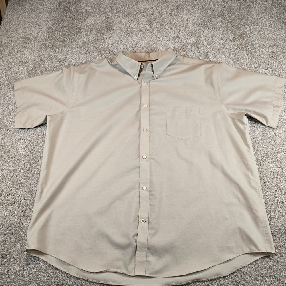 St Johns Bay Mens 3XL Tan Khaki Iron Free Short Sleeve Button Down Shirt 0078
